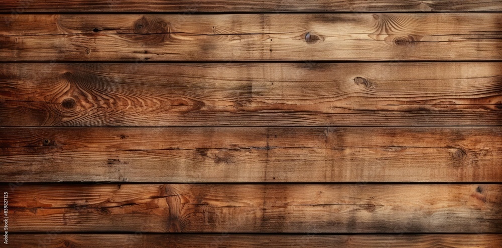 Naklejka premium wood plank texture on a wooden wall a row of wooden planks arranged in a row from left to right, with a small wooden table in the center