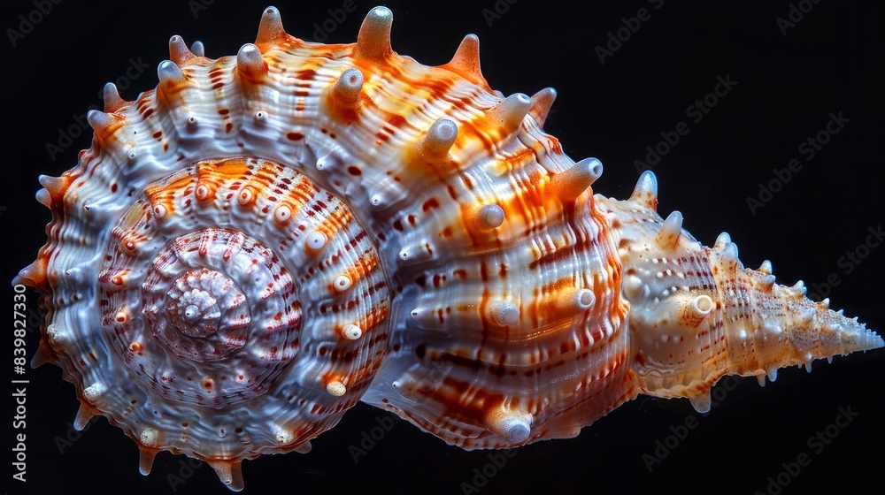 Close-up of Hippopus hippopus sea shell on a black background Close-up of Hippopus hippopus sea shell on a black background