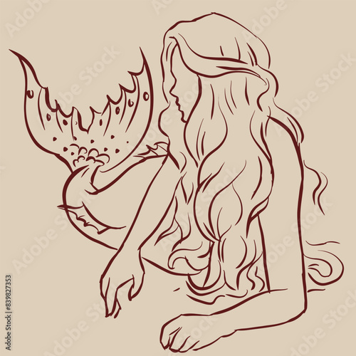 mermaid with long hair vector for card decoration illustration
