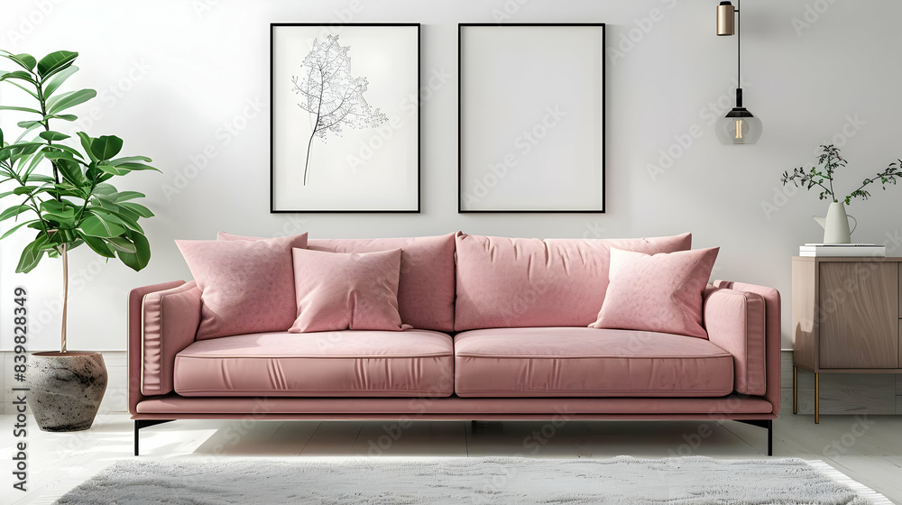 Fototapeta premium Mock up posters, pastel comfortable sofa, Living room