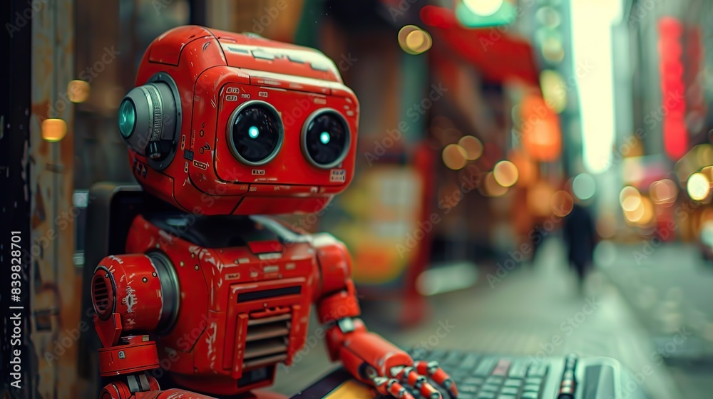 A robot writing code for new AI algorithms. A robot writing code for new AI algorithms.