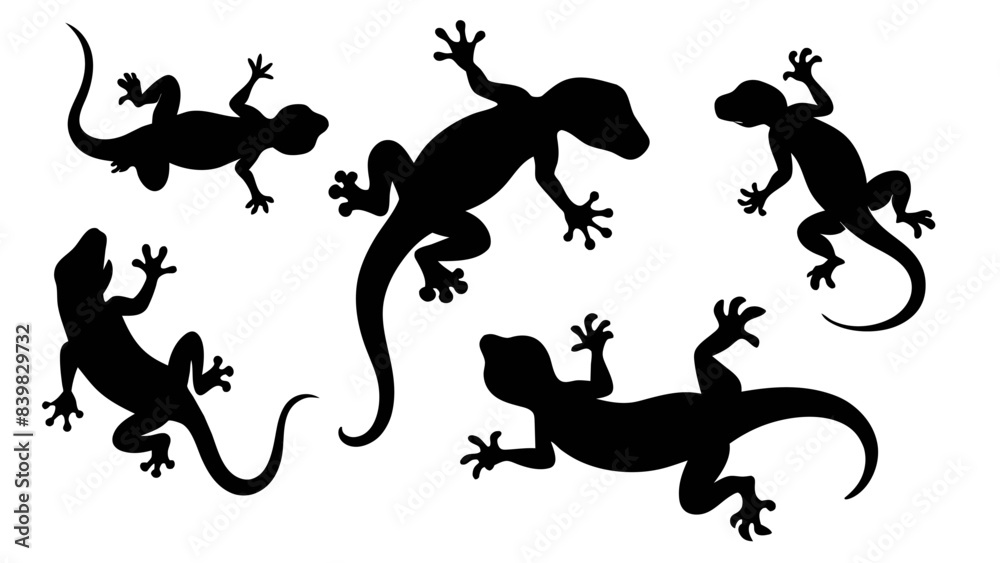 set of gecko silhouette vector design set of gecko silhouette vector design