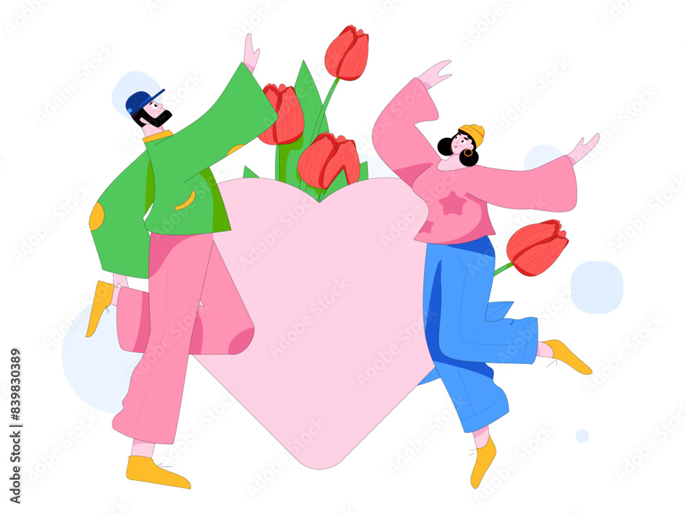 Happy Valentine's Day flat character vector concept business hand drawn illustration
Happy Valentine's Day flat character vector concept business hand drawn illustration