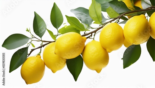 lemons on a branch isolated on transparent background cutout