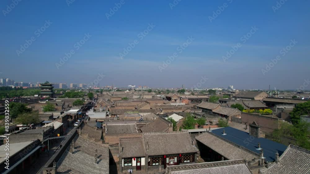Pingyao Ancient City in aerial pedestal up shot. Shanxi, China Pingyao Ancient City in aerial pedestal up shot. Shanxi, China