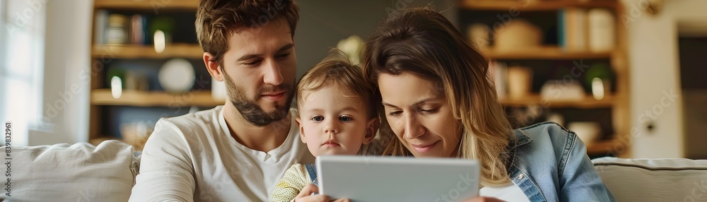 Young Family Planning Finances Using Digital Financial Assistant on Tablet Young Family Planning Finances Using Digital Financial Assistant on Tablet