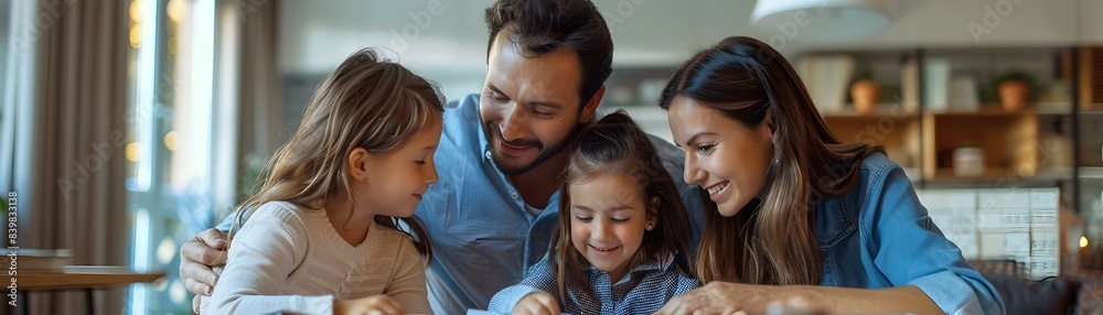 Family Discussing Financial Priorities at Living Room Table Financial Planning Concept with Copy Space Family Discussing Financial Priorities at Living Room Table Financial Planning Concept with Copy Space
