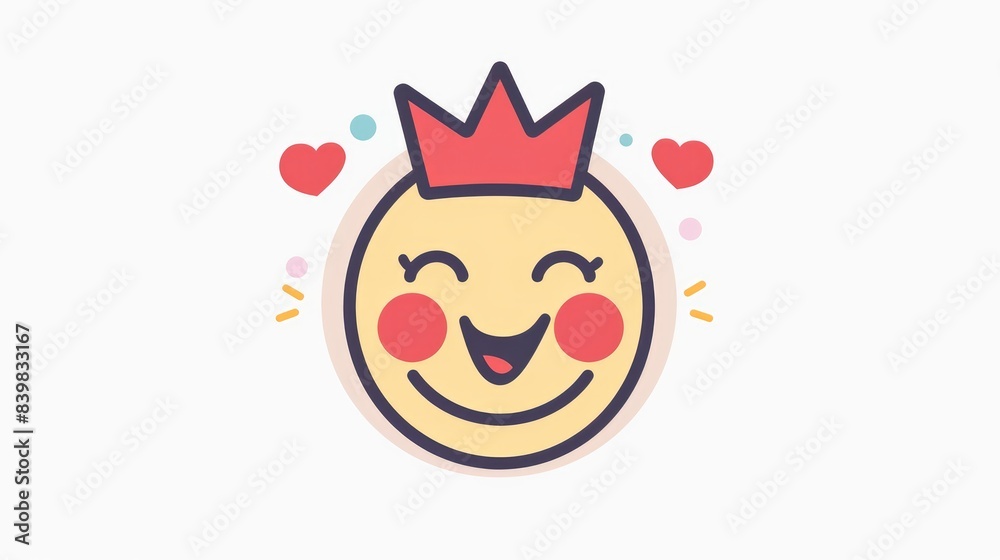 A whimsical and giggly female character in the form of a mascot logo featuring an abstract girlish face adorned with a crown This funny and cute emoji sticker exudes charm as a standalone i A whimsical and giggly female character in the form of a mascot logo featuring an abstract girlish face adorned with a crown This funny and cute emoji sticker exudes charm as a standalone i