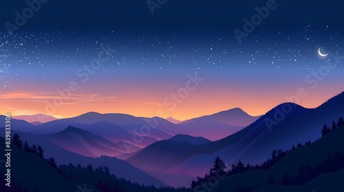 Twilight Serenity - Highly Detailed Mountain Flat Design Wallpaper