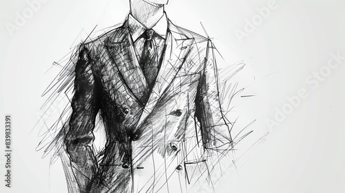 Fashion sketch of a modern suit for men, sharp lines and stylish design, minimalist and sleek