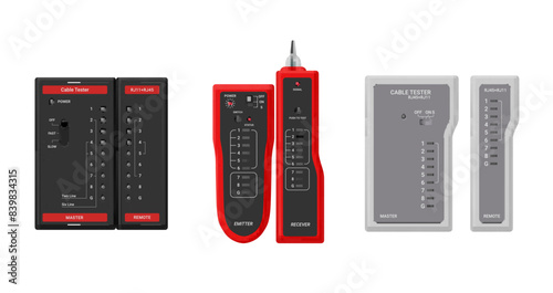 Network LAN cable tester electronic engineer measurement device set realistic vector illustration