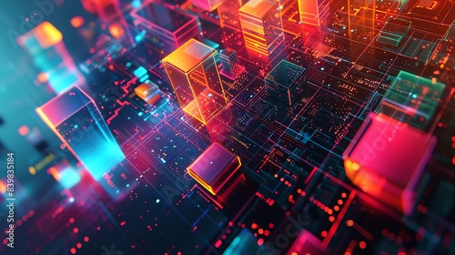 Conceptual illustration of edge computing with decentralized data processing, vibrant and dynamic