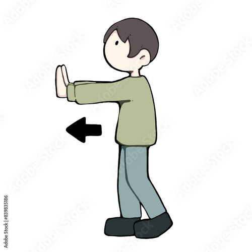 何かを押している男性