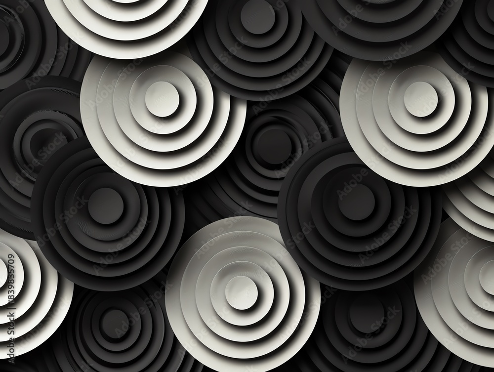 Circular geometric shapes in a seamless pattern, monochrome color scheme, elegant and minimalist design Circular geometric shapes in a seamless pattern, monochrome color scheme, elegant and minimalist design
