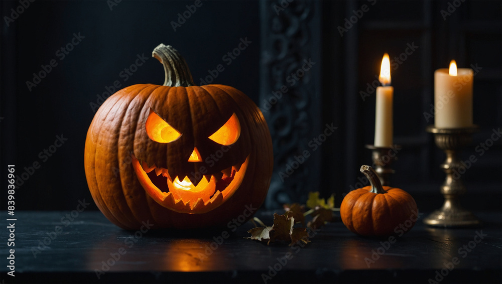 Image of a pumpkin with carved eyes and a flaming mouth 7 Image of a pumpkin with carved eyes and a flaming mouth 7