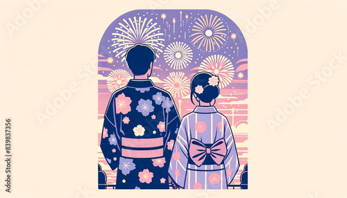 花火を見るカップル