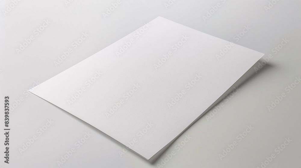 A blank sheet of paper laying flat on a smooth white background with subtle shadows to give depth and realism A blank sheet of paper laying flat on a smooth white background with subtle shadows to give depth and realism