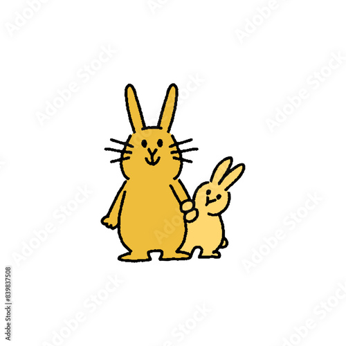 手を繋ぐうさぎの親子のシンプルなイラスト