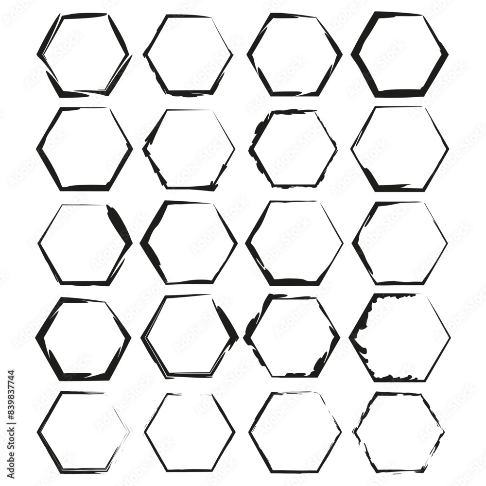Hexagon shapes set. Black and white. Abstract geometric frames. Vector illustration. Hexagon shapes set. Black and white. Abstract geometric frames. Vector illustration.