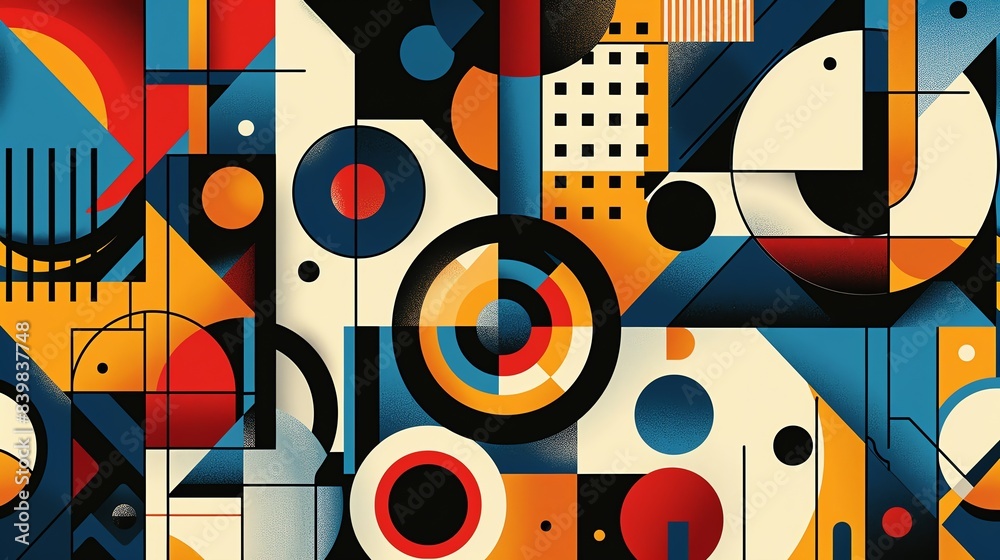 Abstract pattern with overlapping geometric shapes, vibrant color palette, dynamic and bold design Abstract pattern with overlapping geometric shapes, vibrant color palette, dynamic and bold design