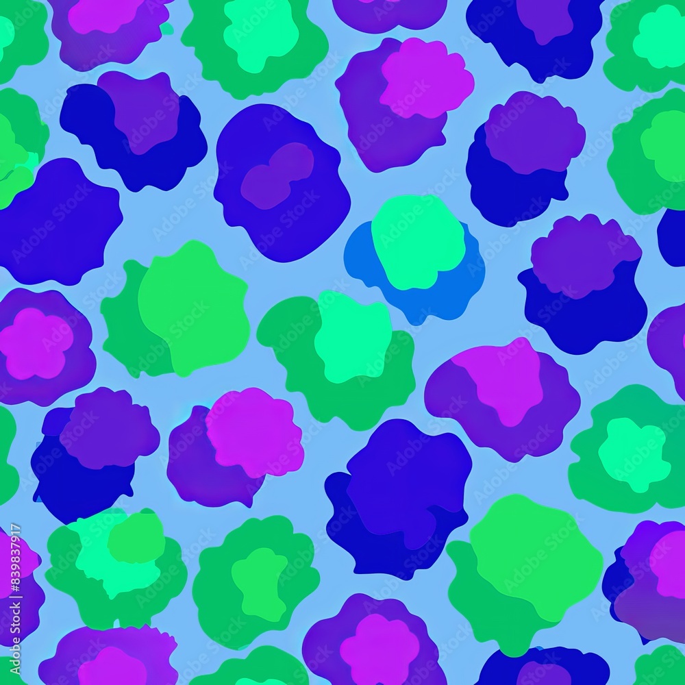 Seamless pattern of watercolor-style blots in shades of blue, green, and purple for an artistic and whimsical design, Generative AI Seamless pattern of watercolor-style blots in shades of blue, green, and purple for an artistic and whimsical design, Generative AI