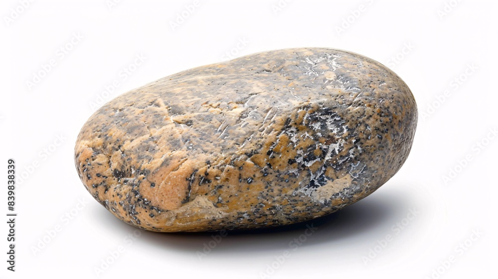 Flat skipping stone with subtle veins on a white background Flat skipping stone with subtle veins on a white background