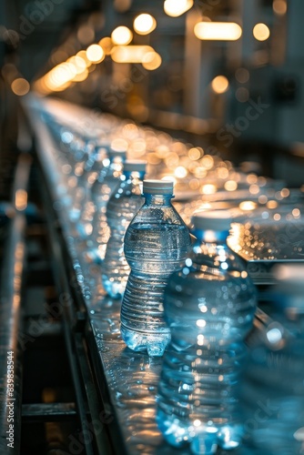 Bottles of water are being filled at a factory