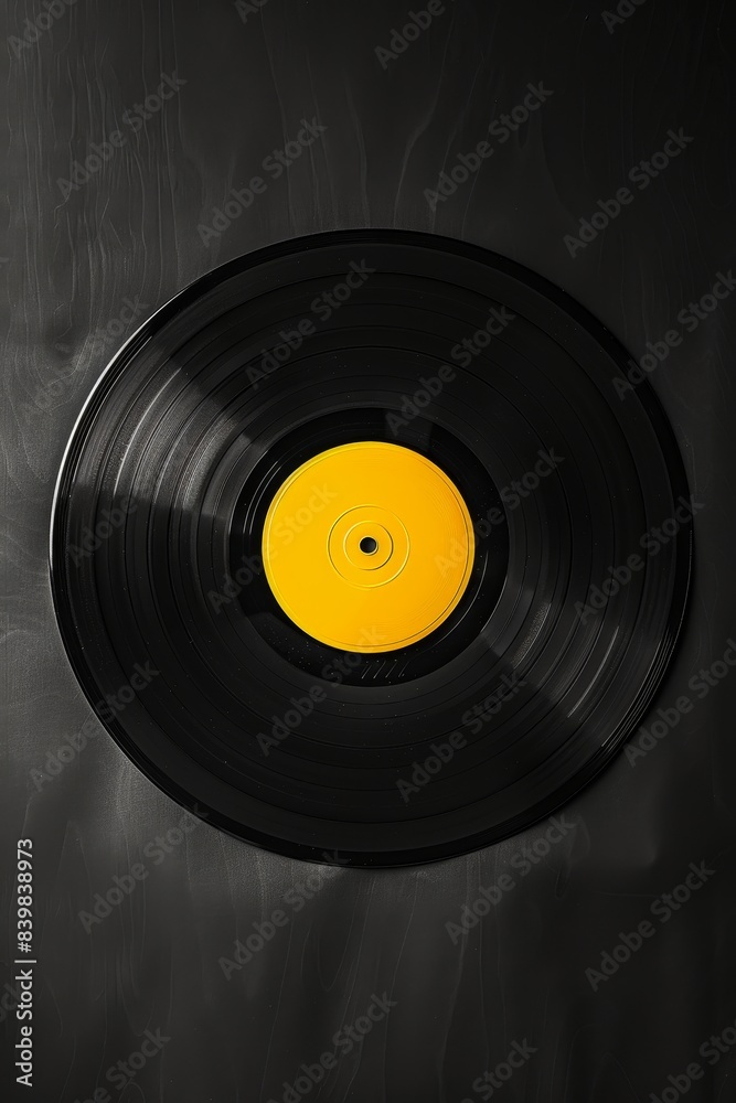 Obraz premium A black record with red swirls on it. The table is dark