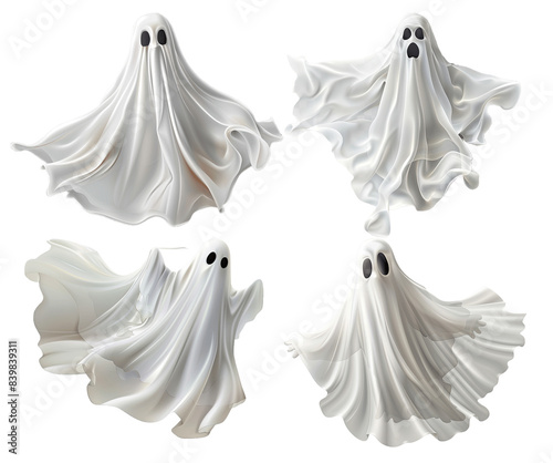 A collection of flying halloween ghost in a white sheet background.png