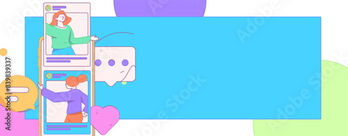 Virtual characters social communication concept business flat vector hand drawn illustration
