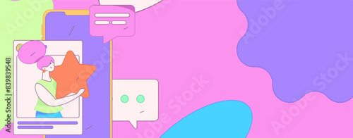 Virtual characters social communication concept business flat vector hand drawn illustration
