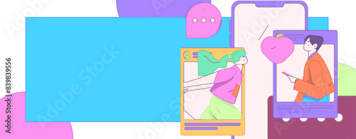 Virtual characters social communication concept business flat vector hand drawn illustration
