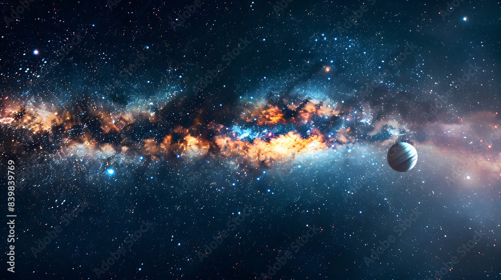 Galaxy with Planets and Stars with Copy Space Text for Astronomy Blogs Galaxy with Planets and Stars with Copy Space Text for Astronomy Blogs