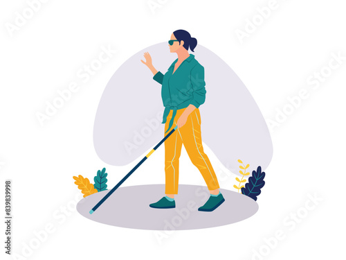 Blind woman walking
