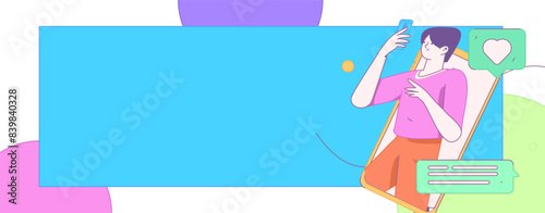 Virtual characters social communication concept business flat vector hand drawn illustration
