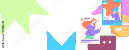 Virtual characters social communication concept business flat vector hand drawn illustration
