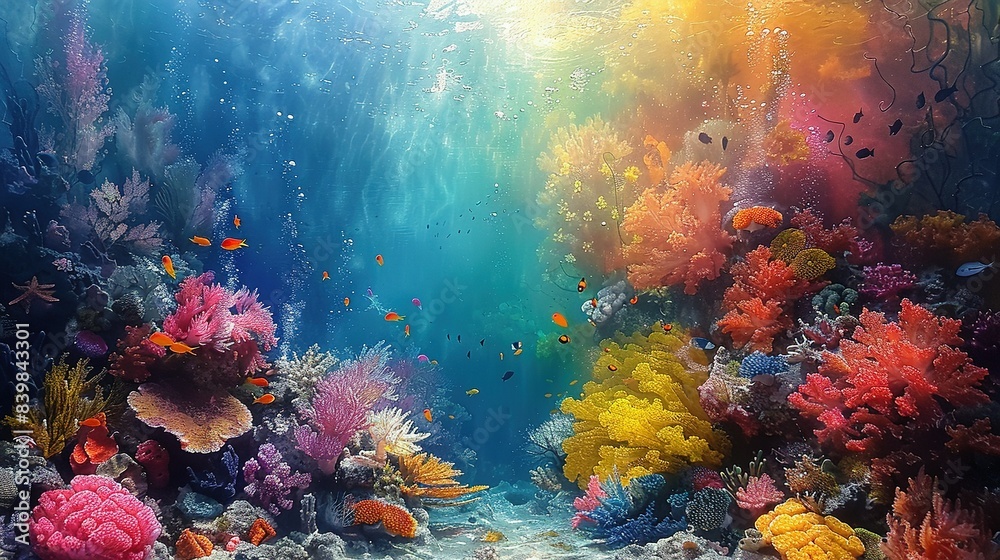 Incredible Underwater Scene: Coral Reef with Tropical Fish Incredible Underwater Scene: Coral Reef with Tropical Fish