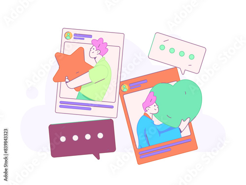 Virtual characters social communication concept business flat vector hand drawn illustration

