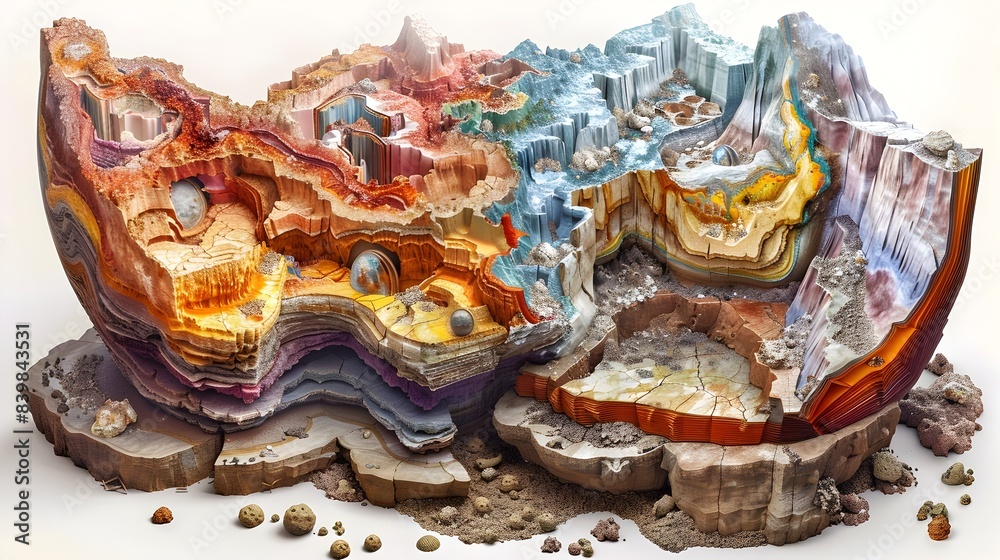 Richly Detailed 3D Infographic of Earth s Layered Geological Composition Richly Detailed 3D Infographic of Earth s Layered Geological Composition