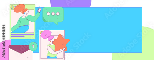 Virtual characters social communication concept business flat vector hand drawn illustration

