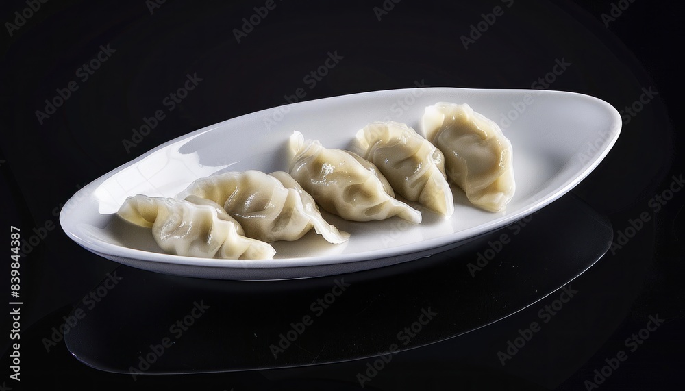 close up of dimsum dumpling or shumai served on beautiful plate isolated on black background close up of dimsum dumpling or shumai served on beautiful plate isolated on black background