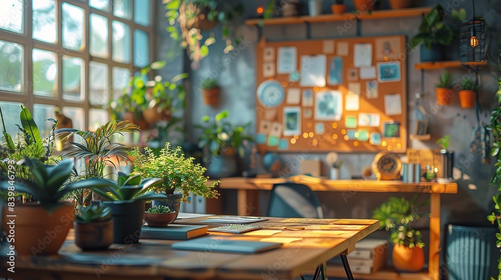 Close-up of a home office with a corkboard filled with notes and pictures. Close-up of a home office with a corkboard filled with notes and pictures.