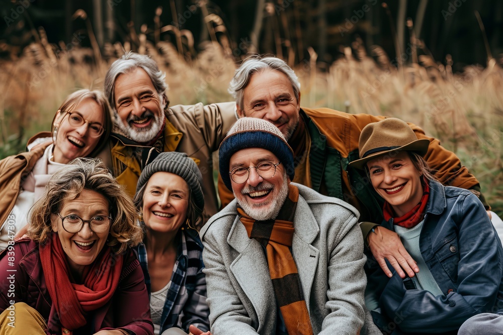 Group of seniors having fun in nature. Group of elderly friends smiling and having fun outdoors. Group of seniors having fun in nature. Group of elderly friends smiling and having fun outdoors.