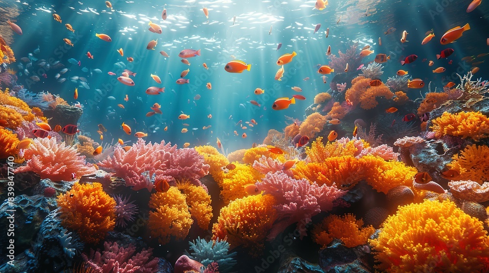 Fototapeta premium Colorful Fish and Sea Creatures in Amazing Coral Reefs