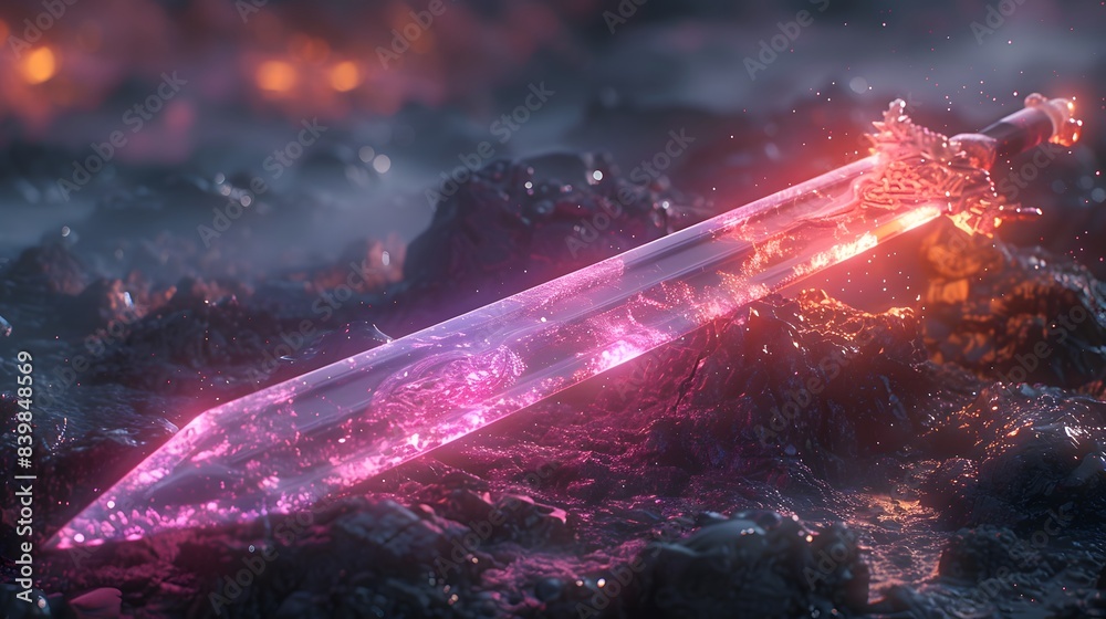 A magical glowing sword suspended in mid-air, emitting a soft, otherworldly glow, Generative AI A magical glowing sword suspended in mid-air, emitting a soft, otherworldly glow, Generative AI