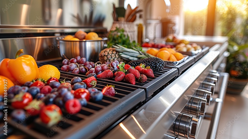 Close-up of a modern kitchen with stainless steel appliances. Close-up of a modern kitchen with stainless steel appliances.