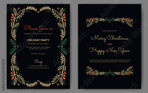 Christmas party invitation or poster with floral frame ornament