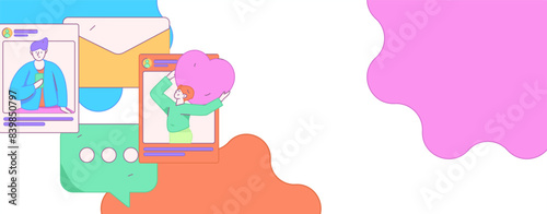 Virtual characters social communication concept business flat vector hand drawn illustration
