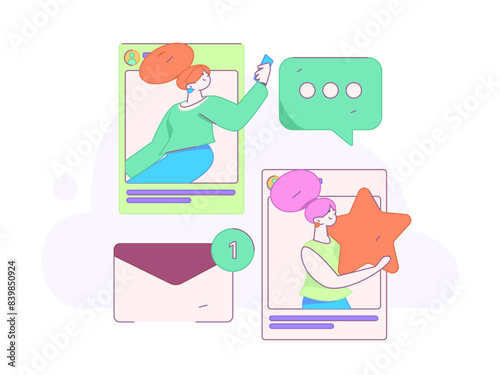 Virtual characters social communication concept business flat vector hand drawn illustration
