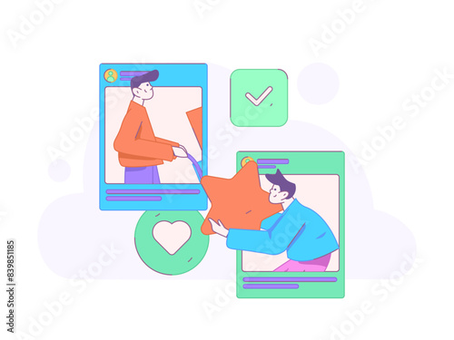 Virtual characters social communication concept business flat vector hand drawn illustration
